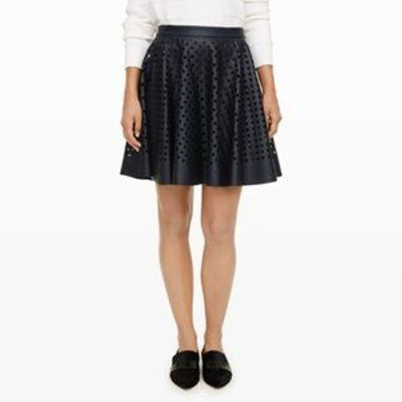 Club Monaco Laser Cut Perforated Faux Leather Circle Flare Skirt Black Size 6 - Picture 1 of 8